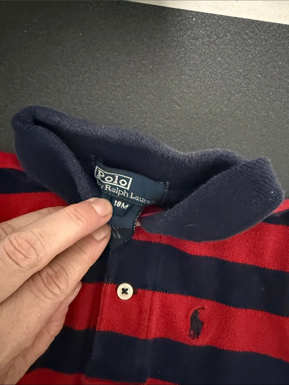 Ralph Lauren Red & Navy Striped Polo Baby One-Piece